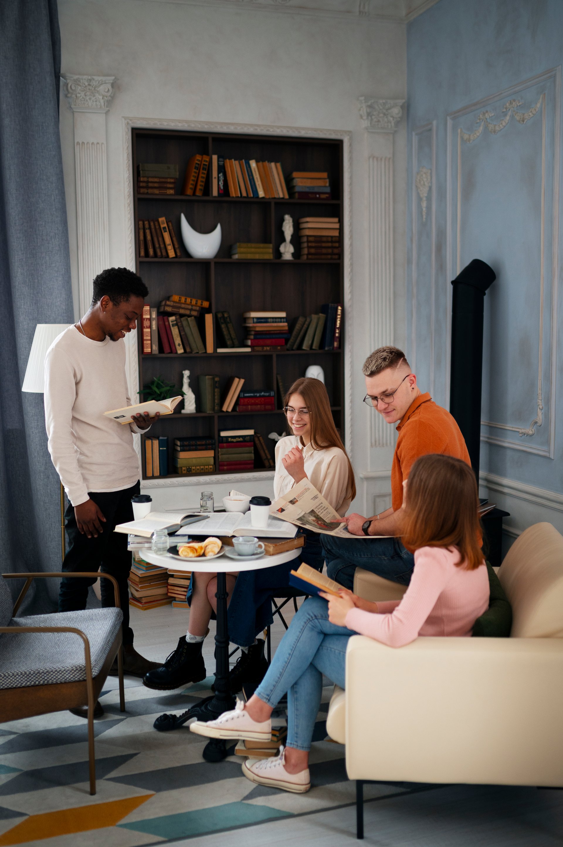 People reading and learning in library